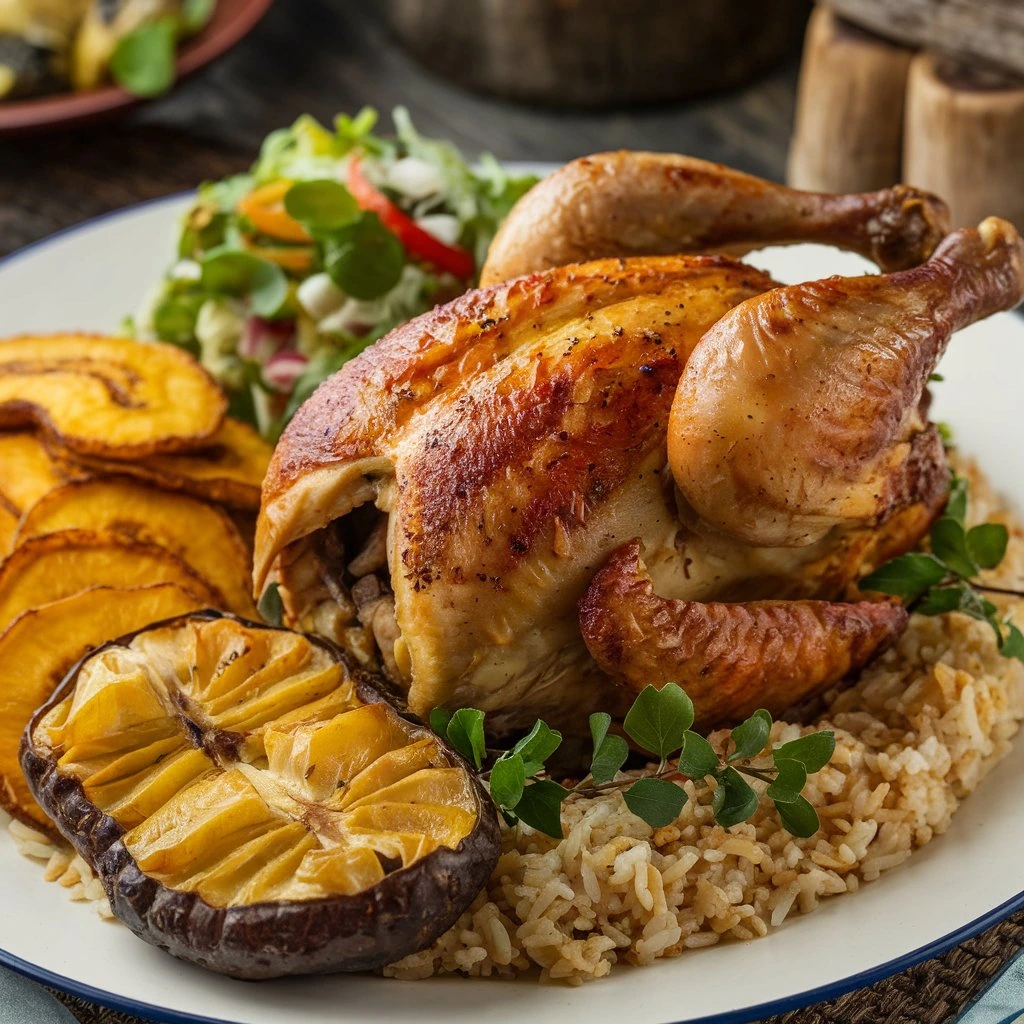 A colorful spread of Guyanese dishes, including curry, roti, and cook-up rice, showcasing the diversity and spice levels of Guyana’s cuisine.